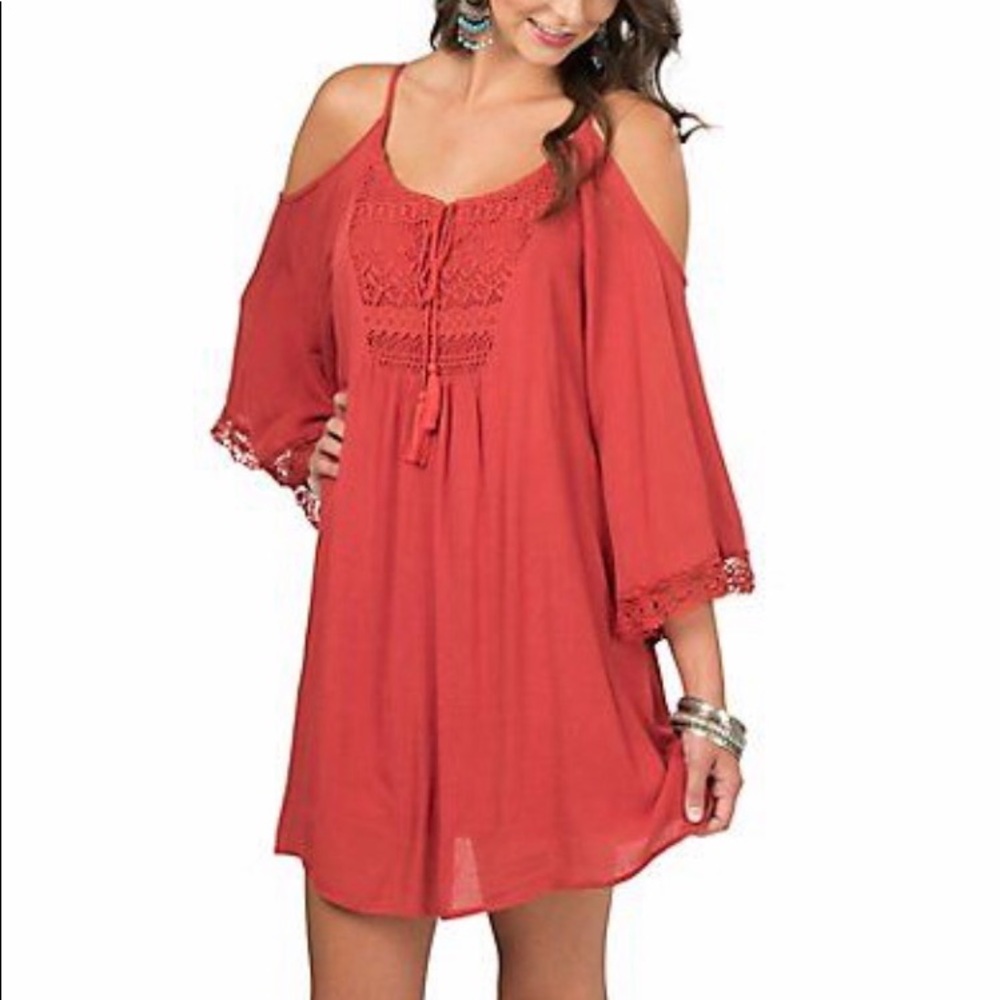 Burnt Orange Cold Shoulder Dress - Medium